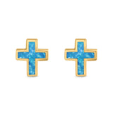 Cross Stud Earrings Lab Created Opal 925 Sterling Silver