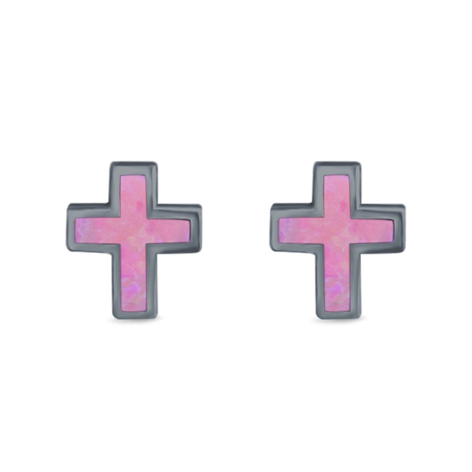 Cross Stud Earrings Lab Created Opal 925 Sterling Silver