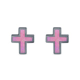 Cross Stud Earrings Lab Created Opal 925 Sterling Silver