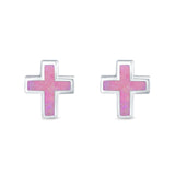 Cross Stud Earrings Lab Created Opal 925 Sterling Silver