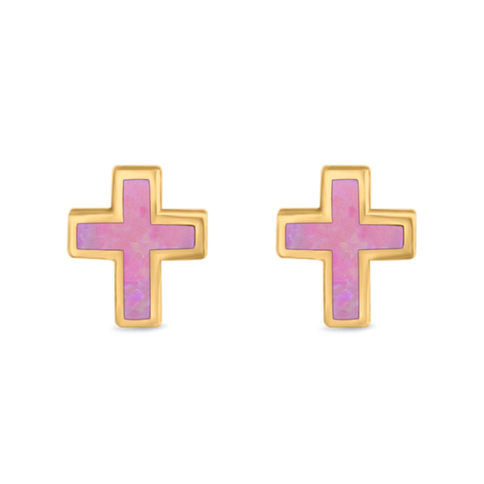 Cross Stud Earrings Lab Created Opal 925 Sterling Silver