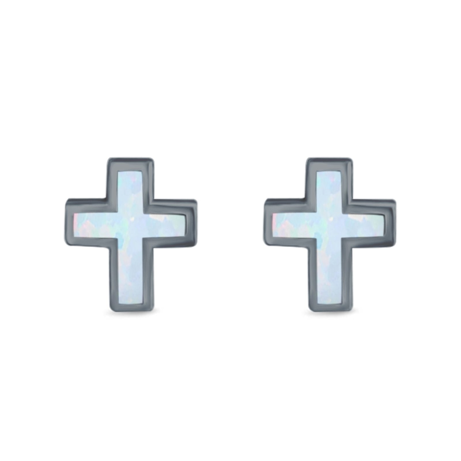 Cross Stud Earrings Lab Created Opal 925 Sterling Silver