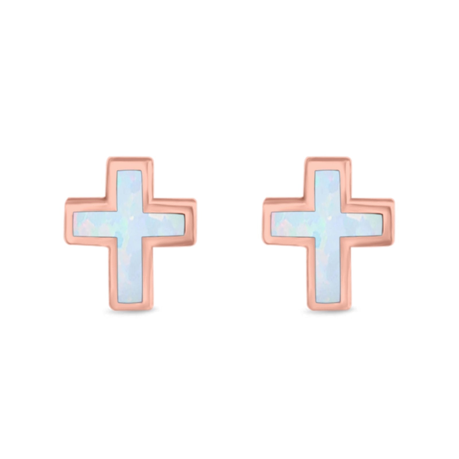 Cross Stud Earrings Lab Created Opal 925 Sterling Silver