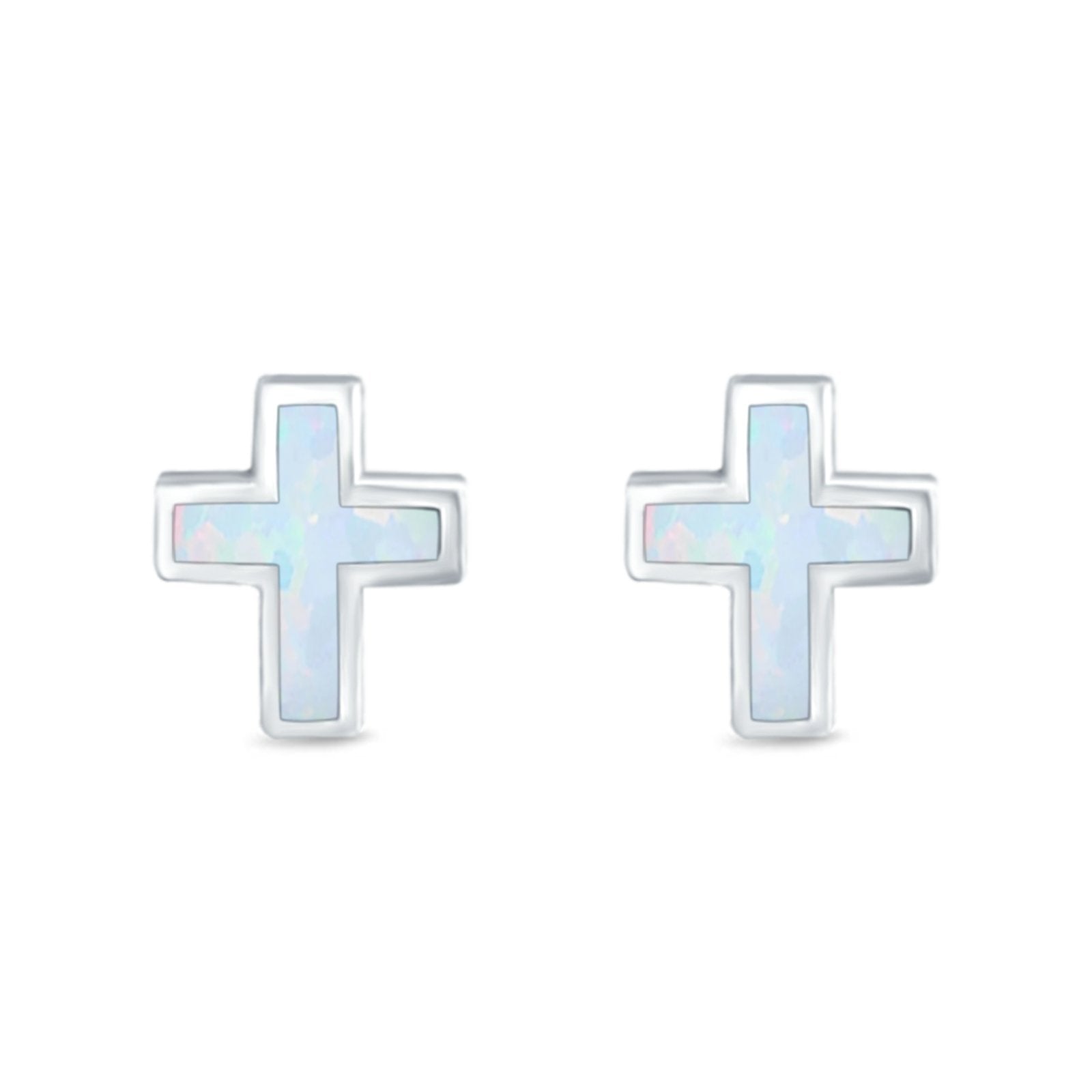 Cross Stud Earrings Lab Created Opal 925 Sterling Silver