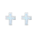Cross Stud Earrings Lab Created Opal 925 Sterling Silver