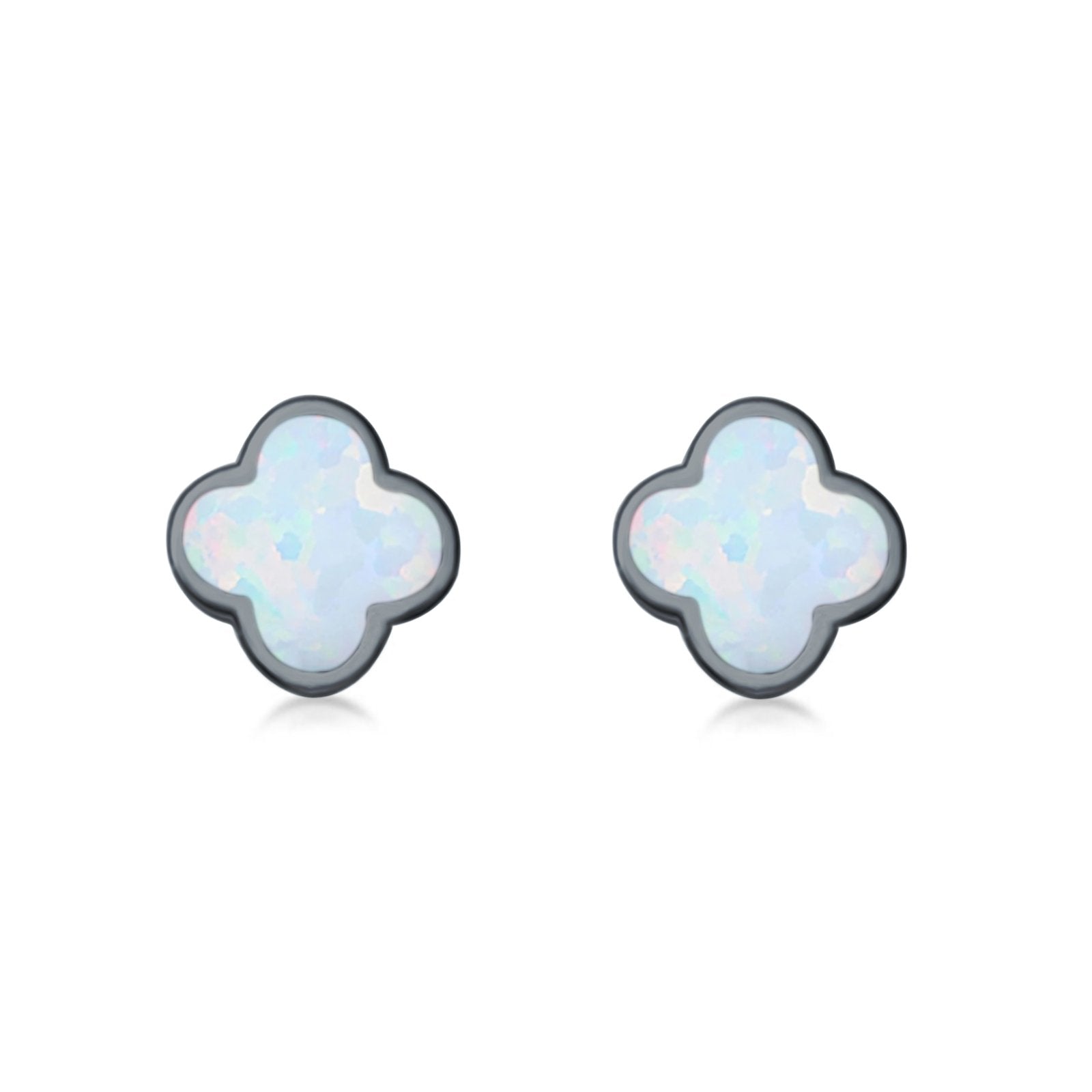 Clover Flower Stud Earring Lab Created Opal 925 Sterling Silver (6.20mm)
