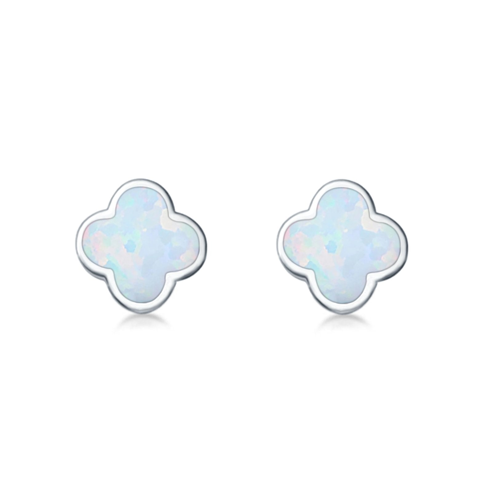 Clover Flower Stud Earring Lab Created Opal 925 Sterling Silver (6.20mm)