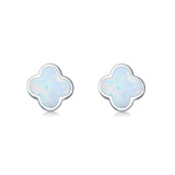 Clover Flower Stud Earring Lab Created Opal 925 Sterling Silver (6.20mm)