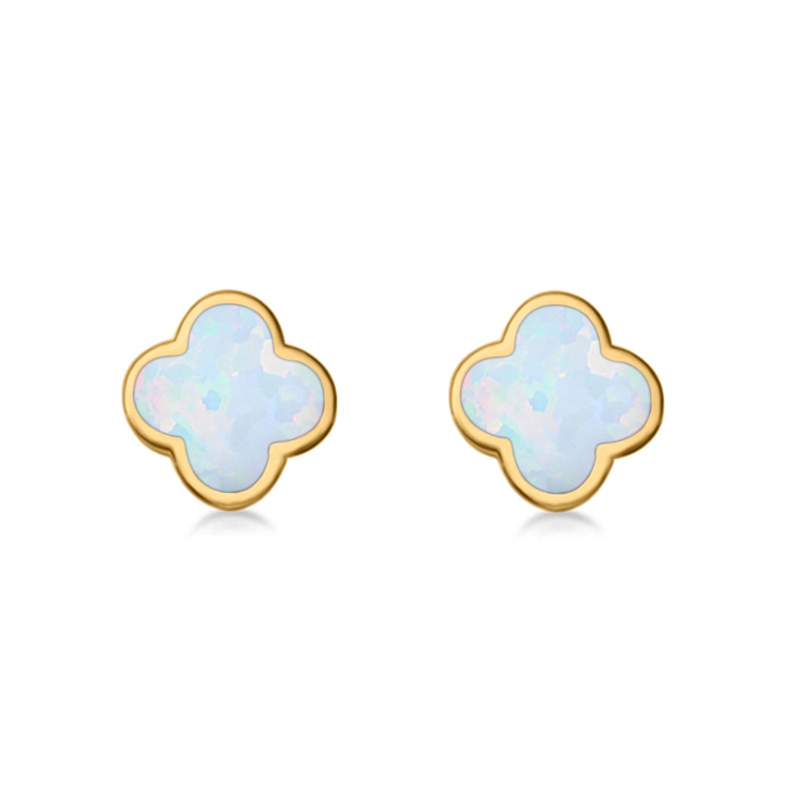 Clover Flower Stud Earring Lab Created Opal 925 Sterling Silver (6.20mm)