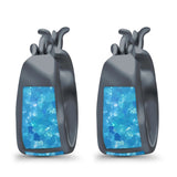 Hoop Huggies Earrings Irregular Shape Created Opal 925 Sterling Silver