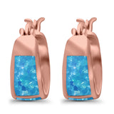 Hoop Huggies Earrings Irregular Shape Created Opal 925 Sterling Silver