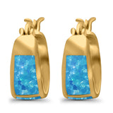 Hoop Huggies Earrings Irregular Shape Created Opal 925 Sterling Silver