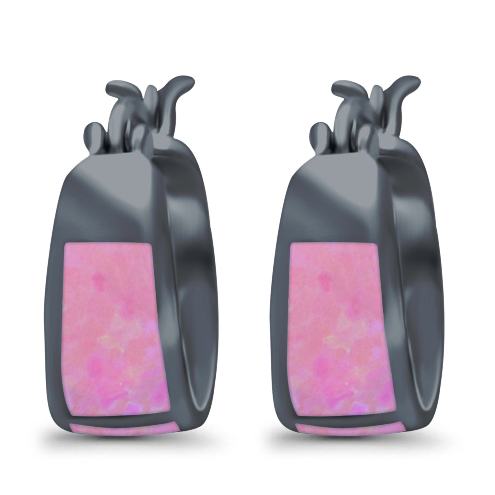 Hoop Huggies Earrings Irregular Shape Created Opal 925 Sterling Silver