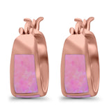 Hoop Huggies Earrings Irregular Shape Created Opal 925 Sterling Silver