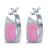 Hoop Huggies Earrings Irregular Shape Created Opal 925 Sterling Silver
