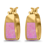 Hoop Huggies Earrings Irregular Shape Created Opal 925 Sterling Silver