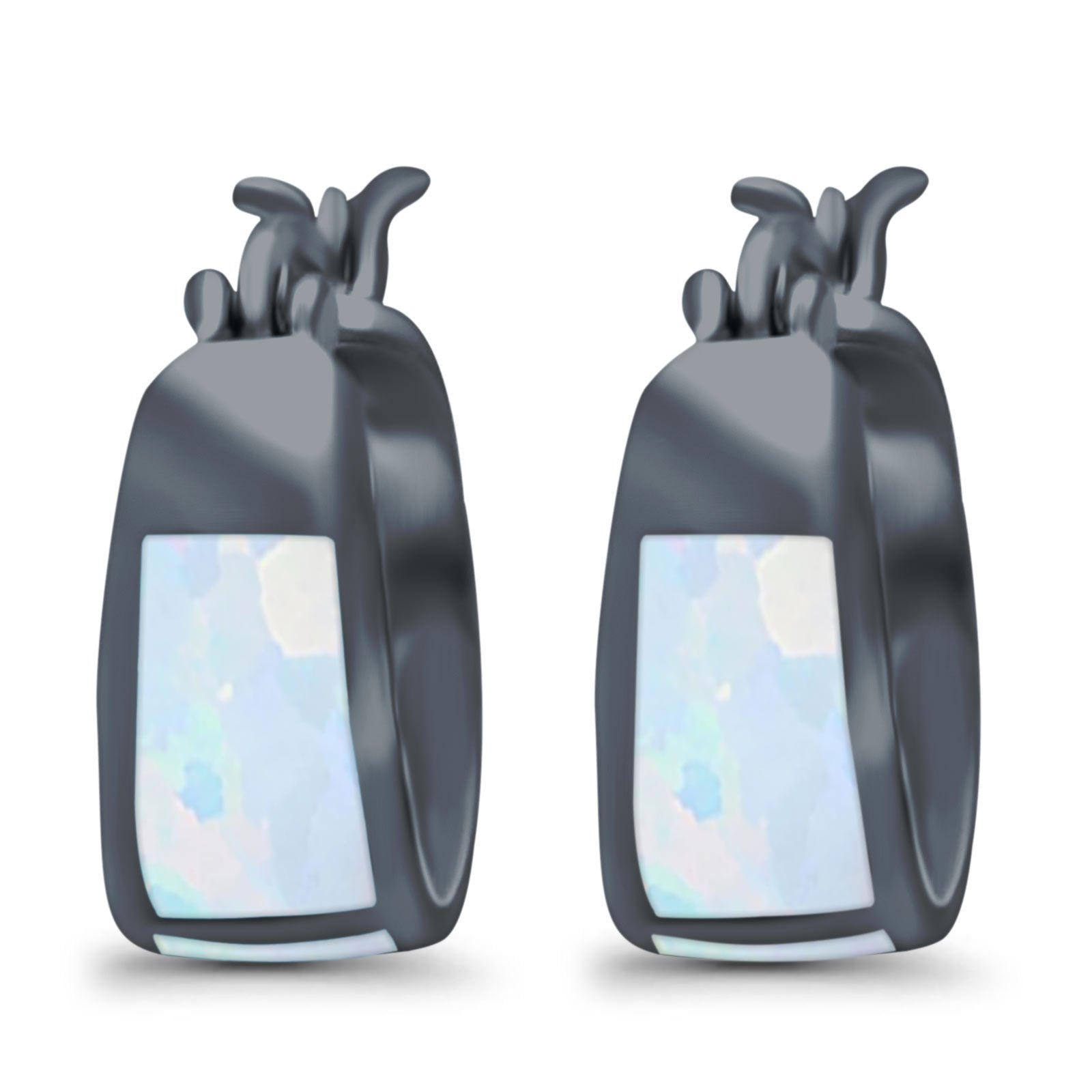 Hoop Huggies Earrings Irregular Shape Created Opal 925 Sterling Silver