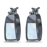 Hoop Huggies Earrings Irregular Shape Created Opal 925 Sterling Silver