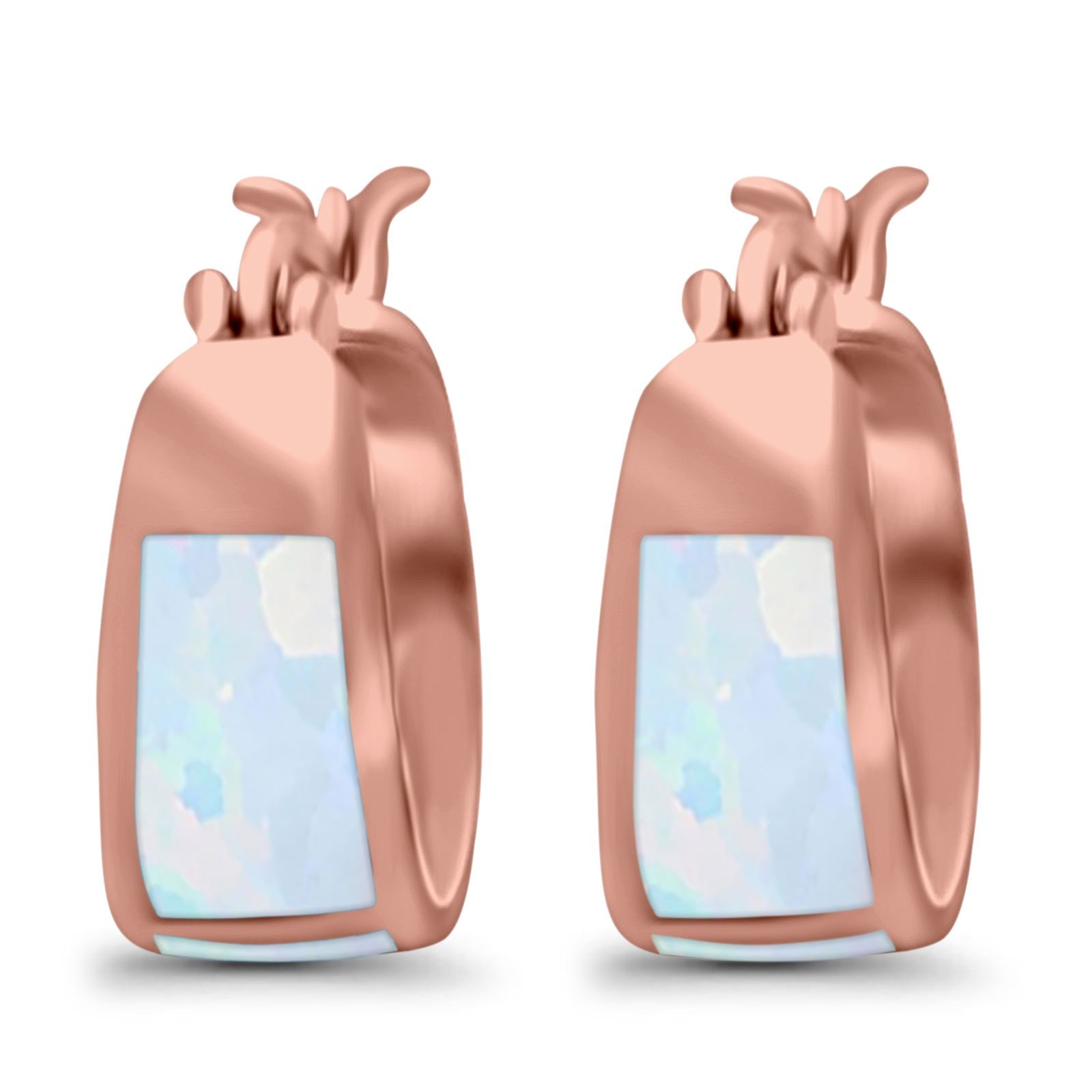 Hoop Huggies Earrings Irregular Shape Created Opal 925 Sterling Silver