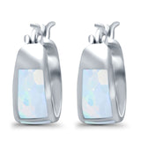 Hoop Huggies Earrings Irregular Shape Created Opal 925 Sterling Silver