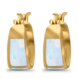 Hoop Huggies Earrings Irregular Shape Created Opal 925 Sterling Silver