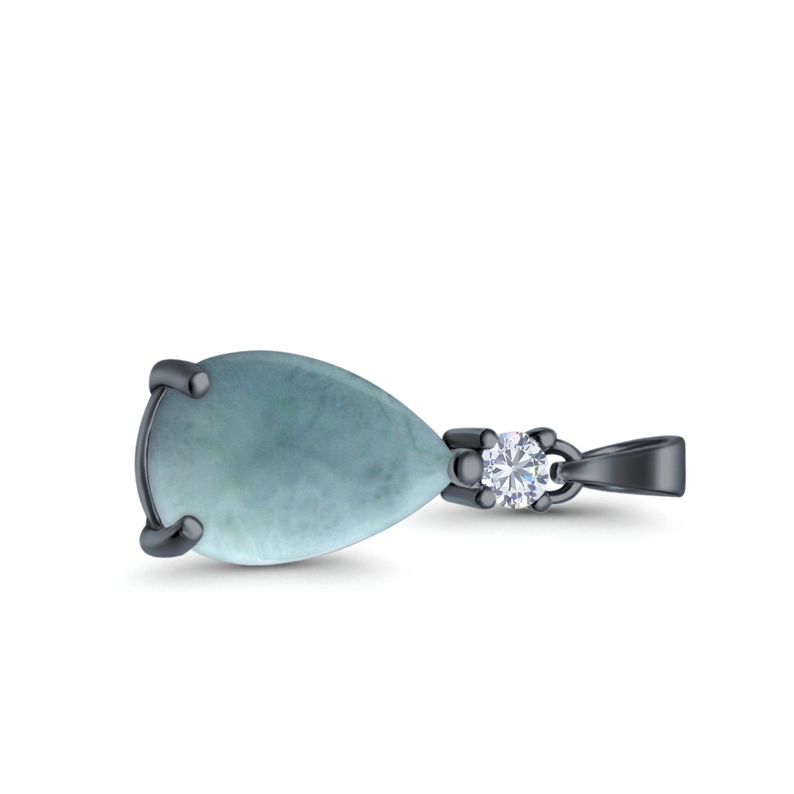 Pear Shape Lab Created Opal Simulated CZ 925 Sterling Silver Charm Pendant (21.5mm)