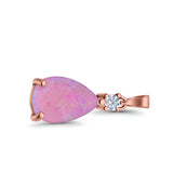 Pear Shape Lab Created Opal Simulated CZ 925 Sterling Silver Charm Pendant (21.5mm)