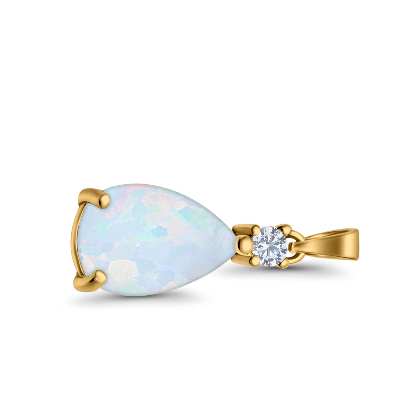 Pear Shape Lab Created Opal Simulated CZ 925 Sterling Silver Charm Pendant (21.5mm)