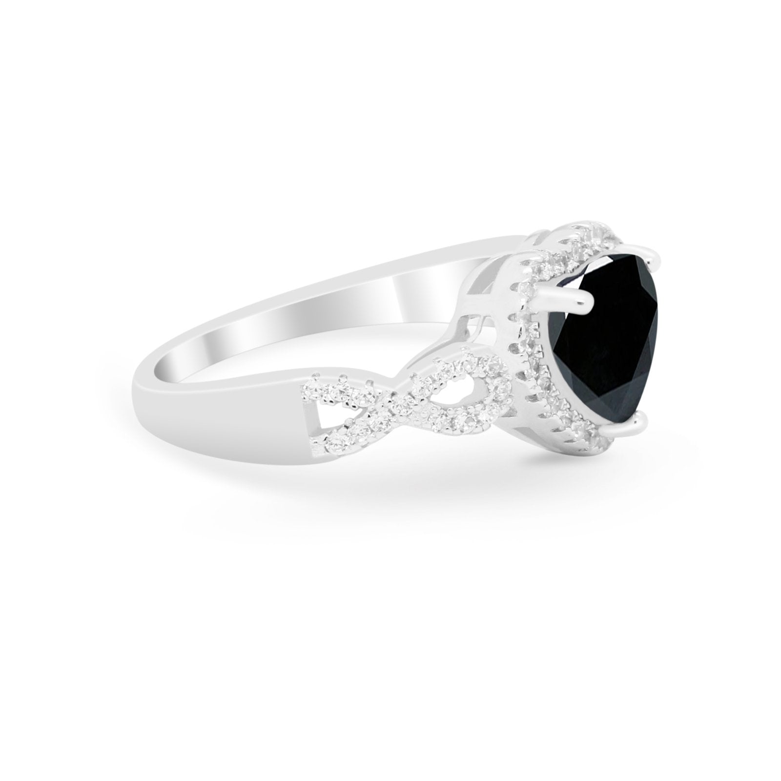 Heart Promise Ring Round Simulated Cubic Zirconia  925 Sterling Silver