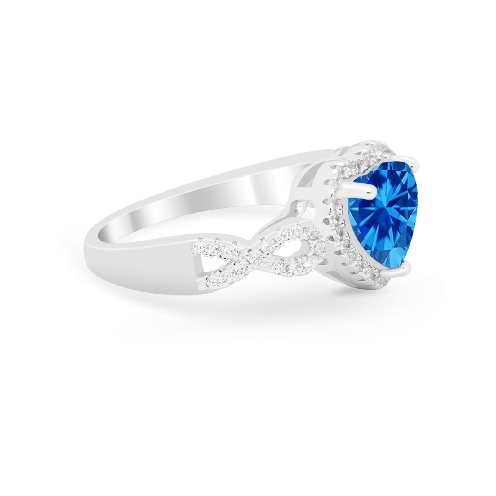 Heart Promise Ring Round Simulated Cubic Zirconia  925 Sterling Silver