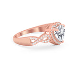 Heart Promise Ring Round Simulated Cubic Zirconia  925 Sterling Silver