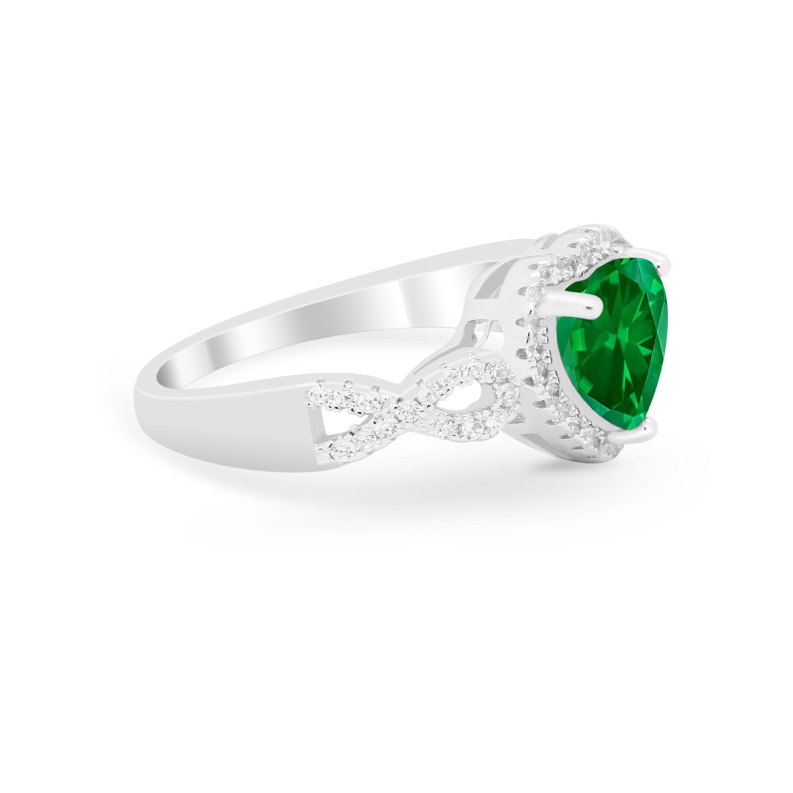 Heart Promise Ring Round Simulated Cubic Zirconia  925 Sterling Silver