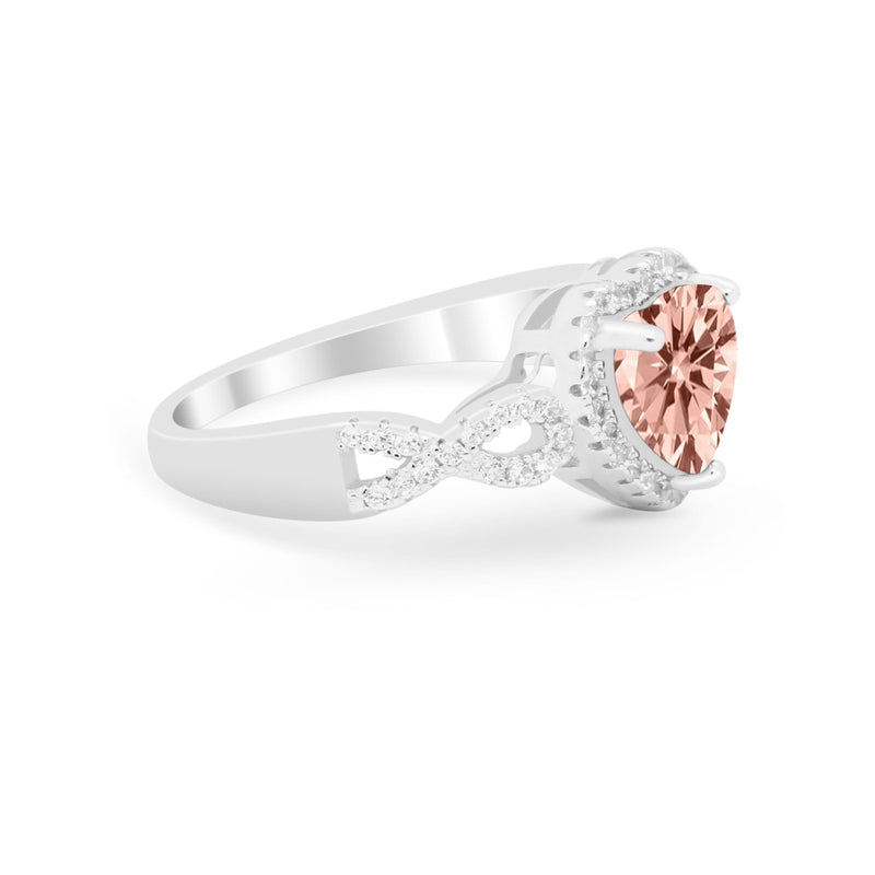 Heart Promise Ring Round Simulated Cubic Zirconia  925 Sterling Silver