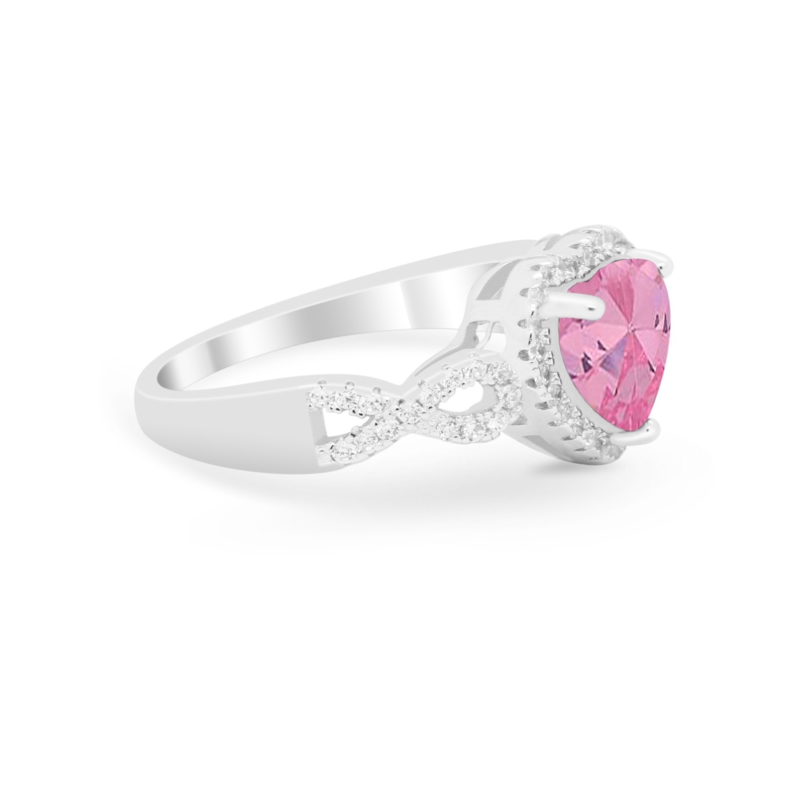 Heart Promise Ring Round Simulated Cubic Zirconia  925 Sterling Silver