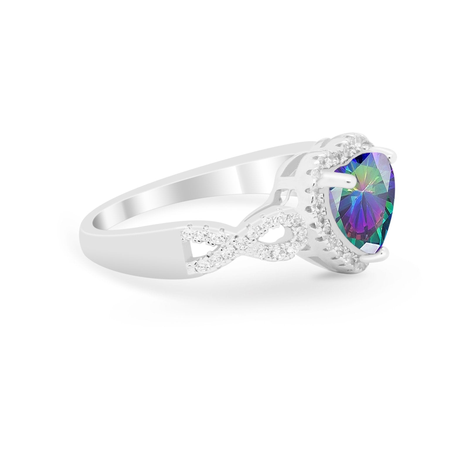 Heart Promise Ring Round Simulated Cubic Zirconia  925 Sterling Silver