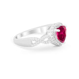 Heart Promise Ring Round Simulated Cubic Zirconia  925 Sterling Silver