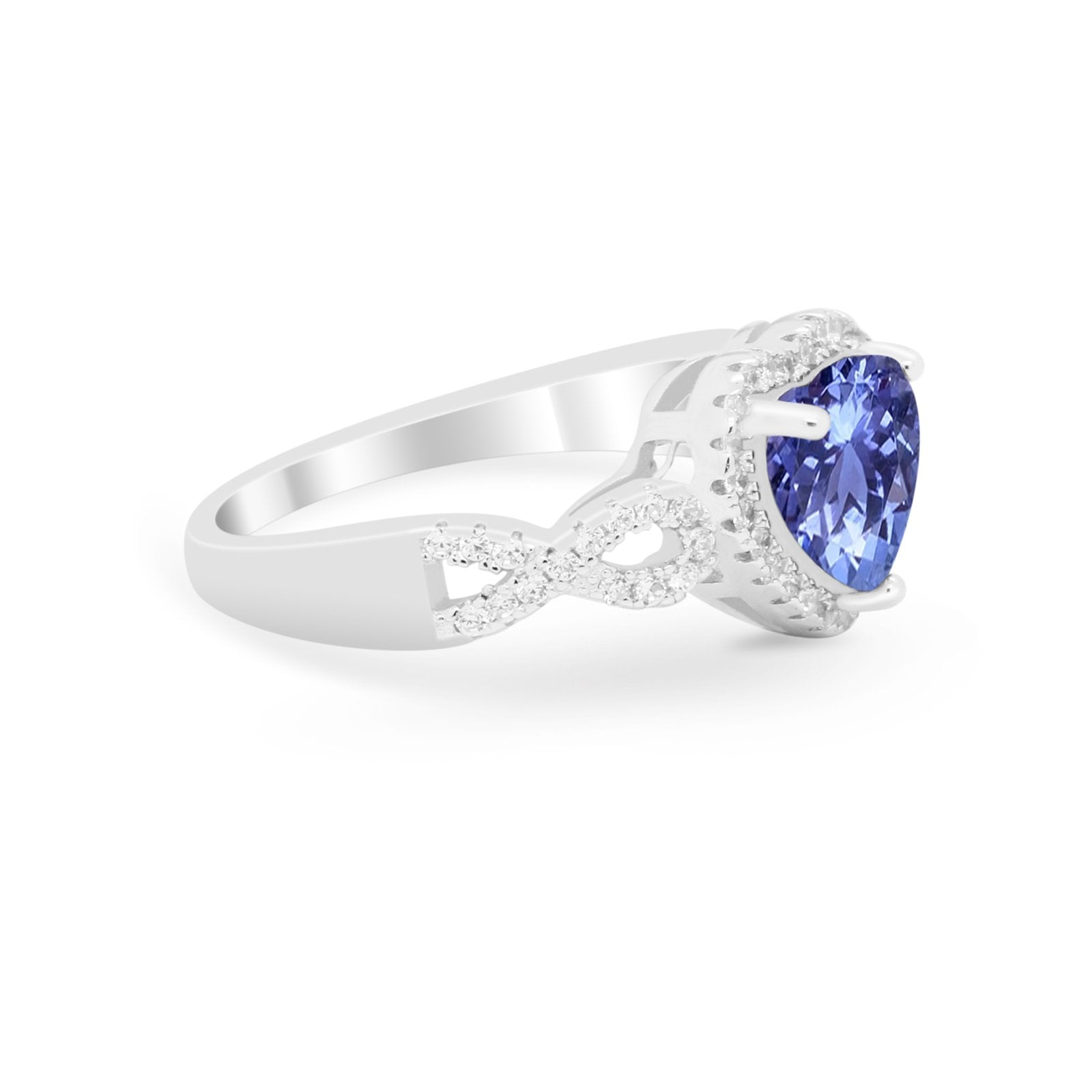 Heart Promise Ring Round Simulated Cubic Zirconia  925 Sterling Silver