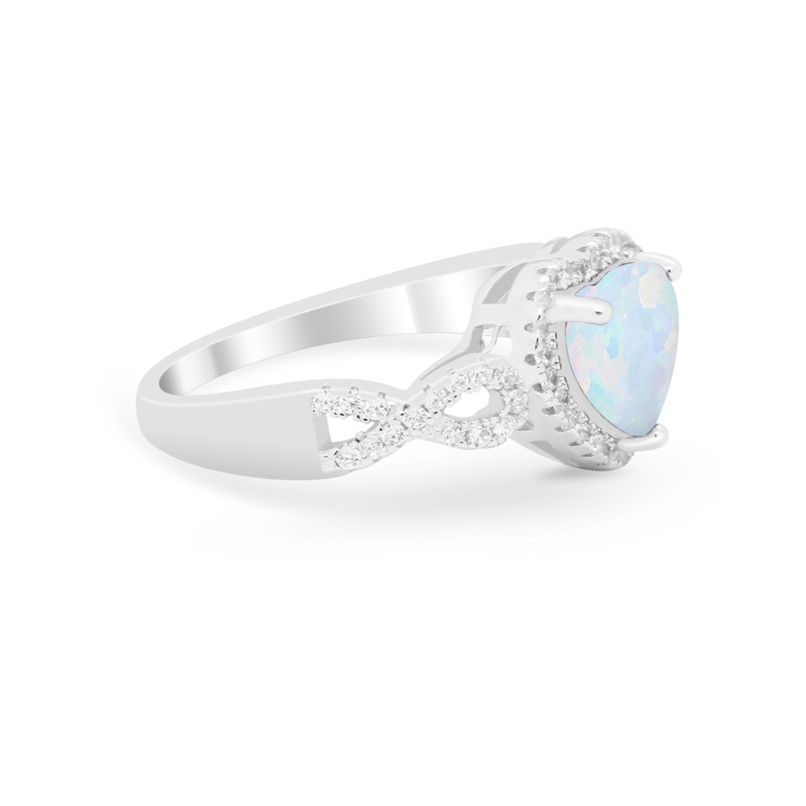 Heart Promise Ring Round Simulated Cubic Zirconia  925 Sterling Silver