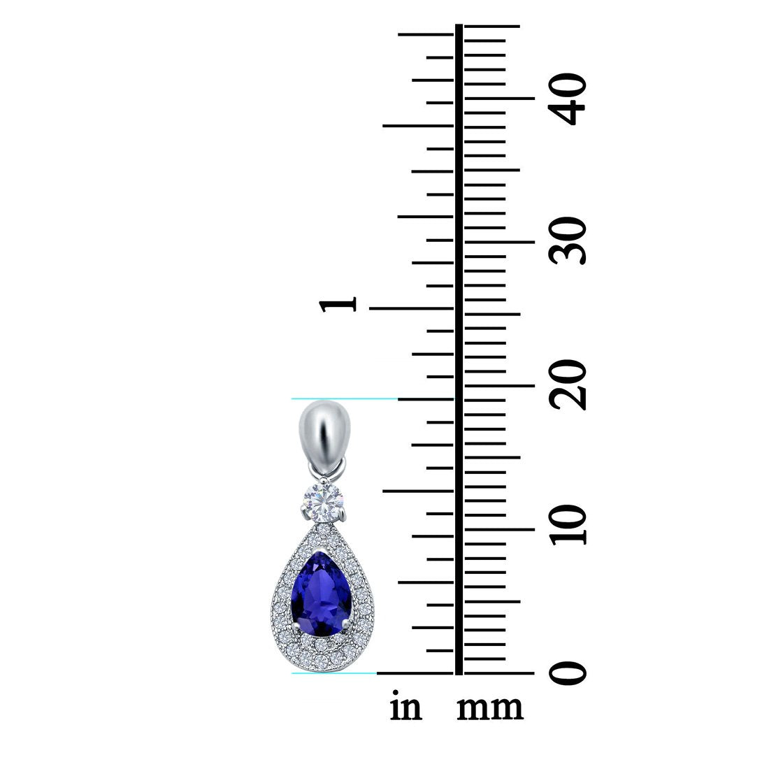 Halo Teardrop Pendant Simulated Cubic Zirconia 925 Sterling Silver (26mm)