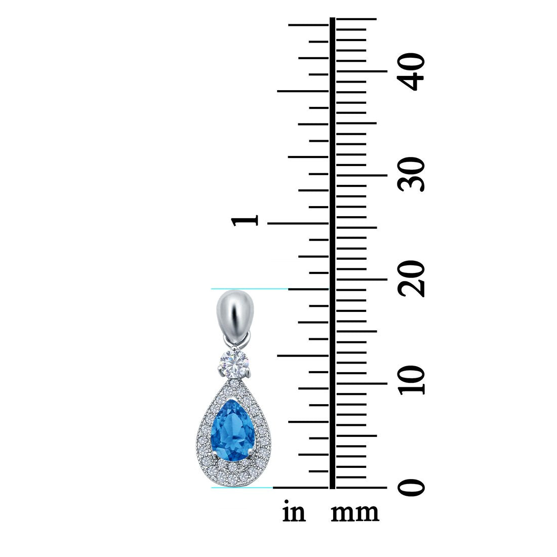 Halo Teardrop Pendant Simulated Cubic Zirconia 925 Sterling Silver (26mm)