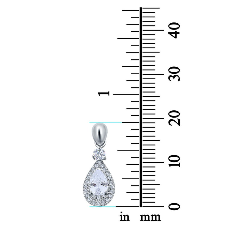 Halo Teardrop Pendant Simulated Cubic Zirconia 925 Sterling Silver (26mm)