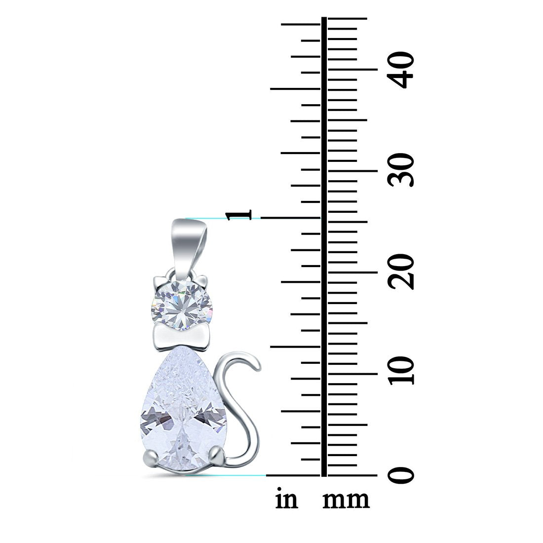 Teardrop Cat Pendant Charm Pear Simulated Cubic Zirconia 925 Sterling Silver