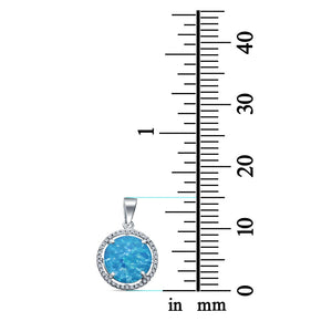 Lab Created Opal Round Cubic Zirconia 925 Sterling Silver Charm Pendant