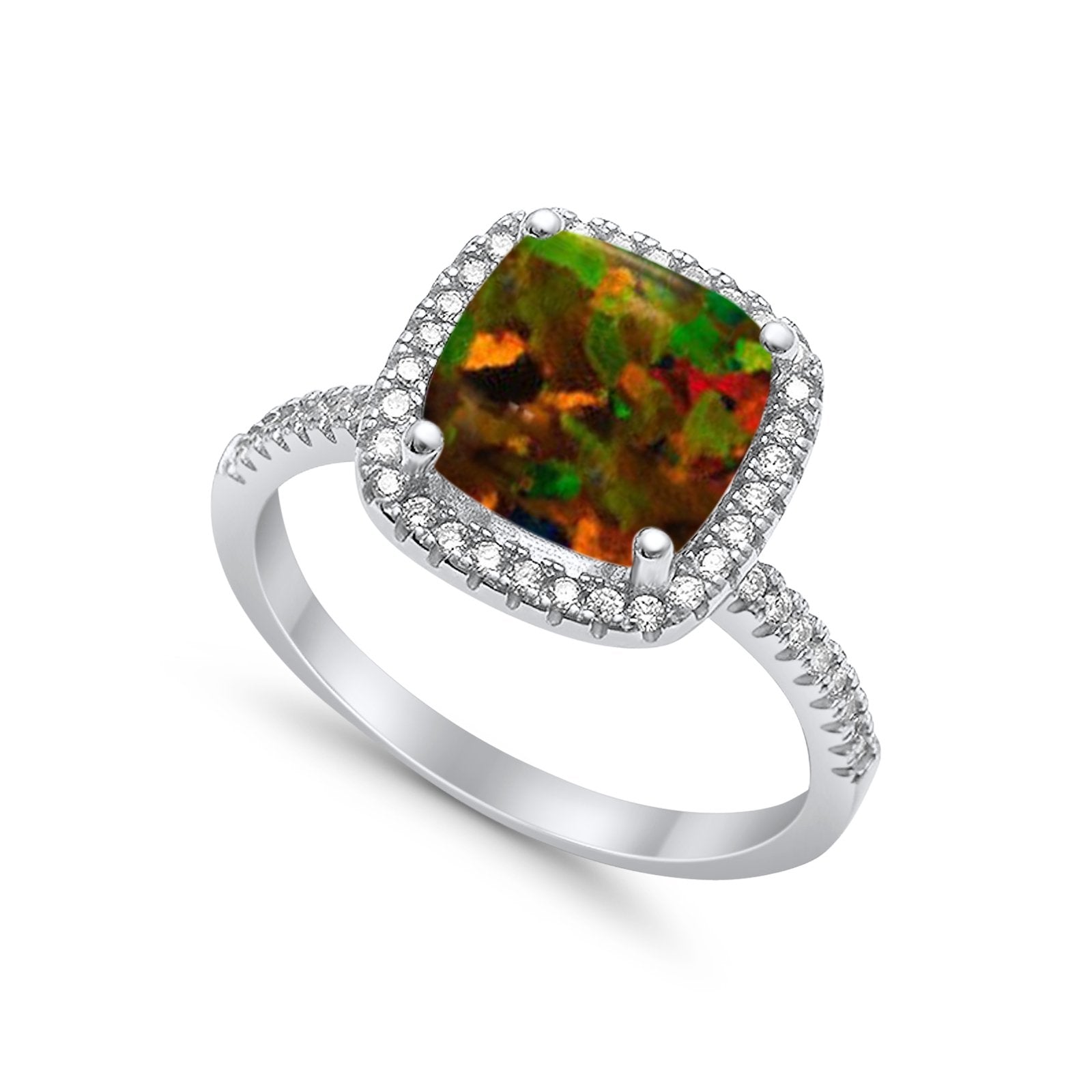 Engagement Ring Solitaire Cushion Simulated Cubic Zirconia 925 Sterling Silver