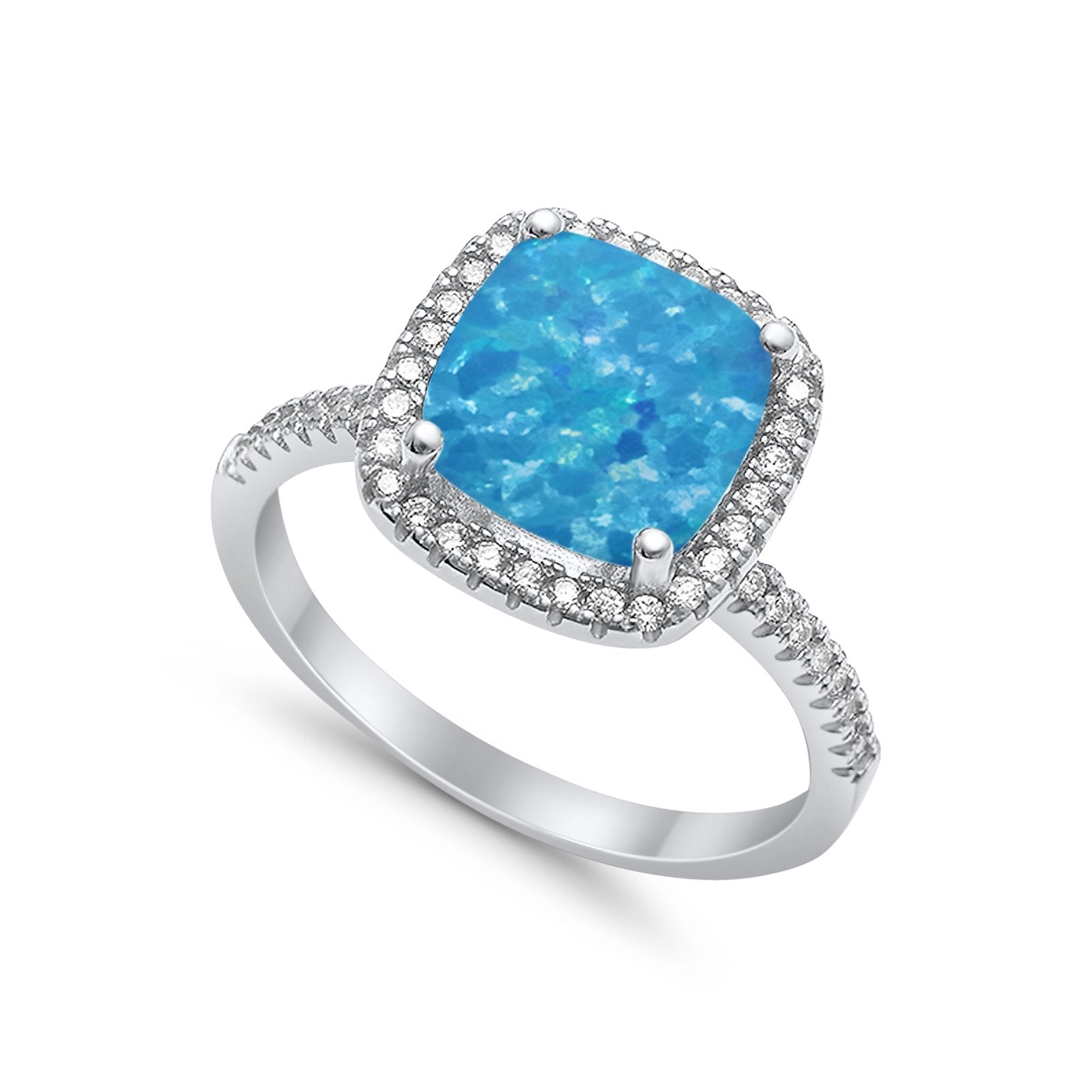 Engagement Ring Solitaire Cushion Simulated Cubic Zirconia 925 Sterling Silver