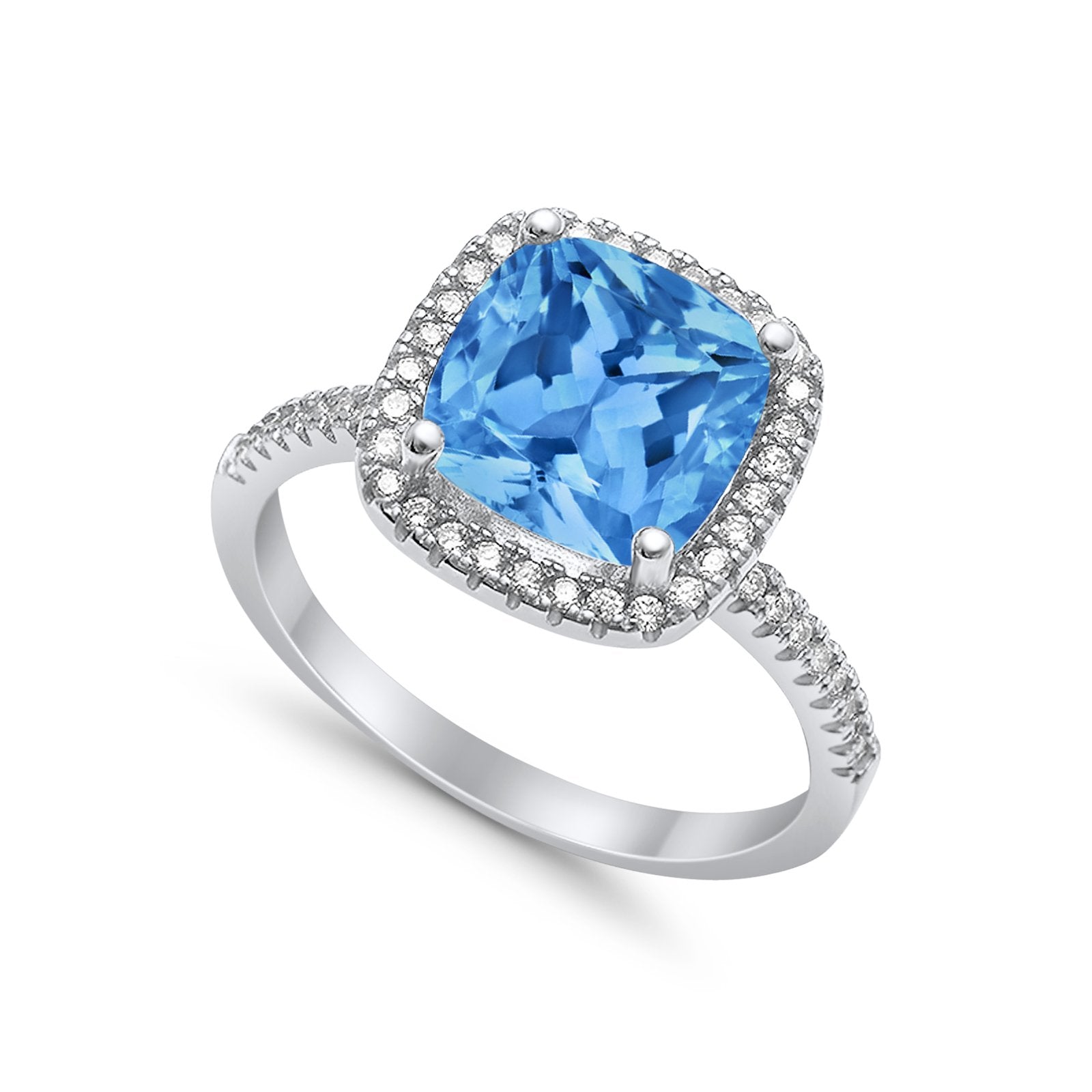 Engagement Ring Solitaire Cushion Simulated Cubic Zirconia 925 Sterling Silver