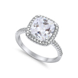 Engagement Ring Solitaire Cushion Simulated Cubic Zirconia 925 Sterling Silver