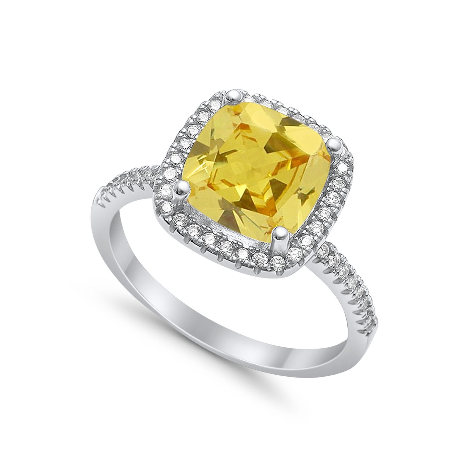 Engagement Ring Solitaire Cushion Simulated Cubic Zirconia 925 Sterling Silver