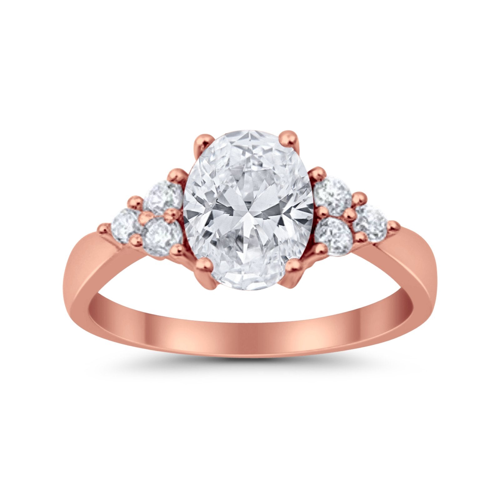 Solitaire Oval Three Stone Simulated Cubic Zirconia 925 Sterling Silver