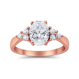 Solitaire Oval Three Stone Simulated Cubic Zirconia 925 Sterling Silver
